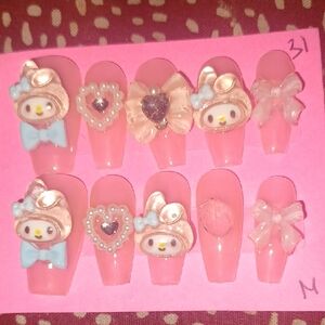 Cute Pink Nail Art Set with Cartoon Design